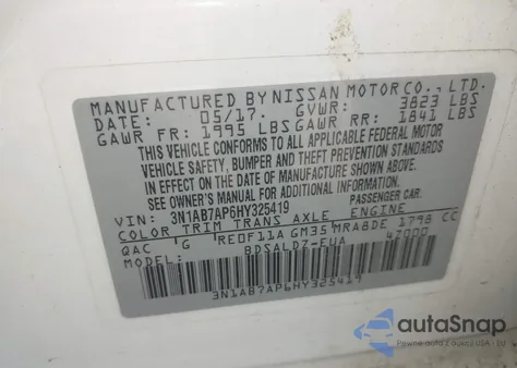 2017 Nissan Sentra Sv from USA, damaged, VIN 3N1AB7AP6HY325419